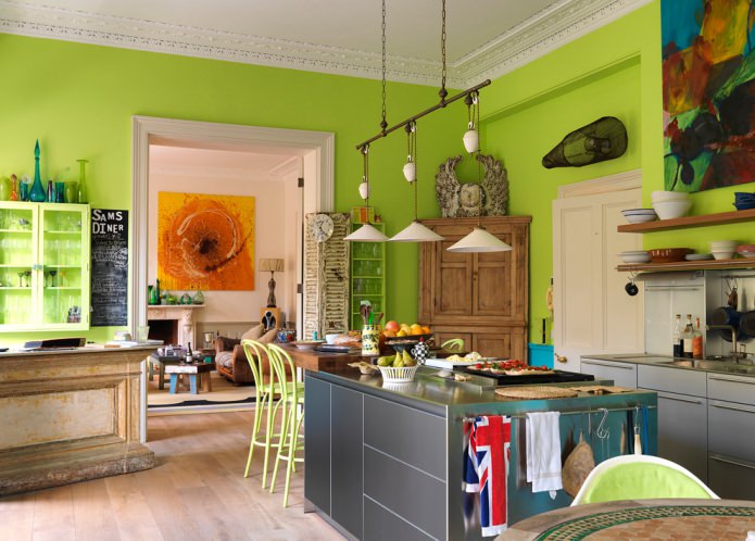 зеленые стены в кухне