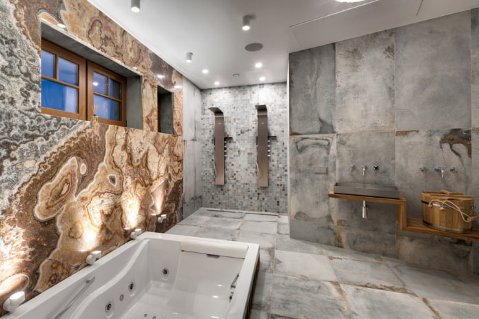 серый интерьер ванной в современном стиле