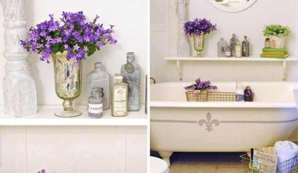 Открытые полки для цветов в ванной