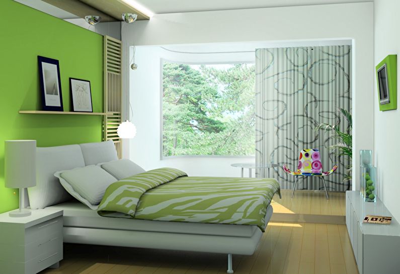 Сочетание цветов в интерьере спальни - зеленый с белым