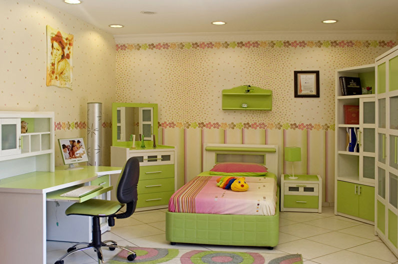 Зеленый цвет в интерьере детской комнаты - фото