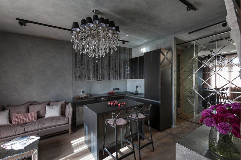 Дизайн интерьера кухни, совмещенной с гостиной, в стиле ар-деко - фото