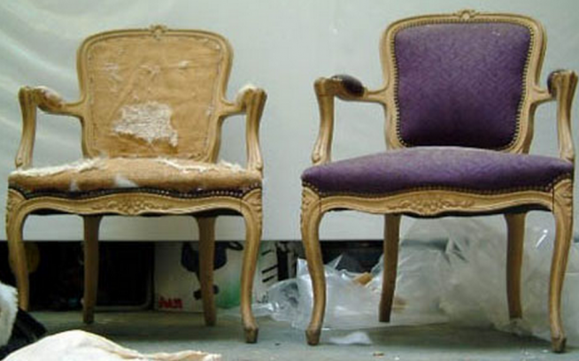 Мягкий стул до и после реставрации