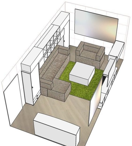 Проект прямоугольной комнаты в однокомнатной квартире