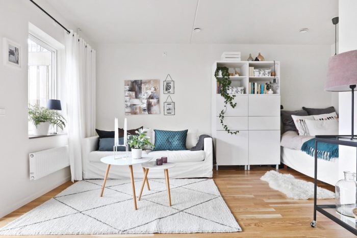 Скандинавский дизайн маленькой квартиры студии