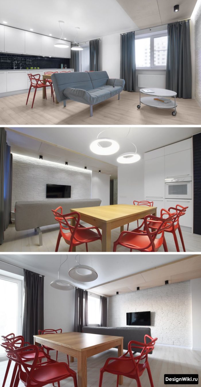 3 фото современного дизайна кухни-гостиной