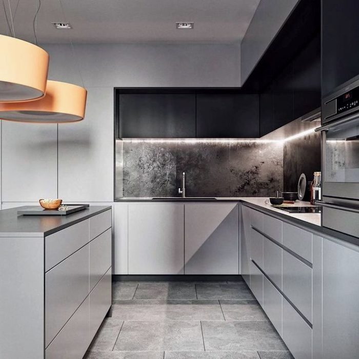Дизайн кухни в квартире с элементами стилей минимализм и лофт