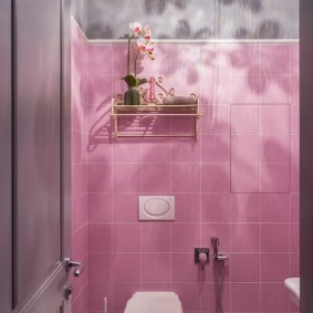 Розовая плитка в маленьком туалете