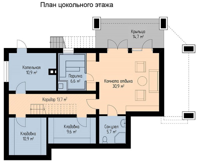 план цокольного этажа одноэтажного дома