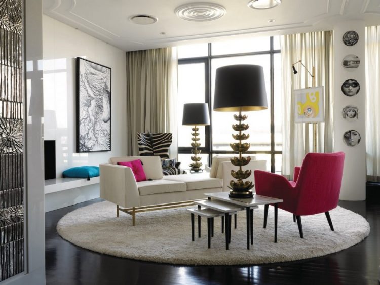 Круглые ковры для интерьера гостиной в современном стиле