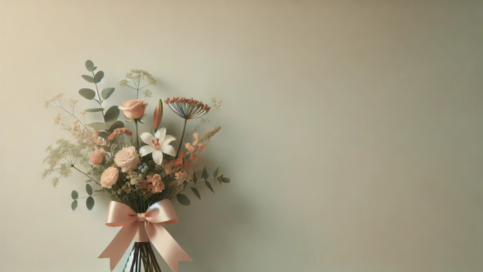 DALL·E 2024-10-21 04.03.36 - A minimalistic 16_9 image depicting a simple bouquet of flowers, arranged tastefully. The background is clean, with soft pastel shades, focusing on th